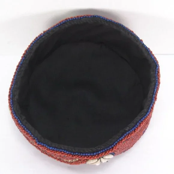 BEADED COWIRE SHELL SILVER TURQUOISE CULTURAL ETHNIC TRIBAL HAT HAND MADE Hats